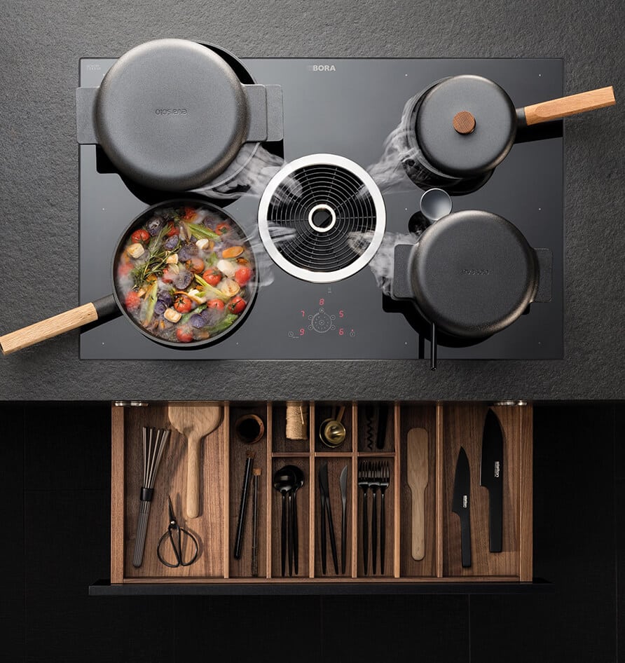 Bovenaanzicht van een Bora Basic werkbladafzuiging.